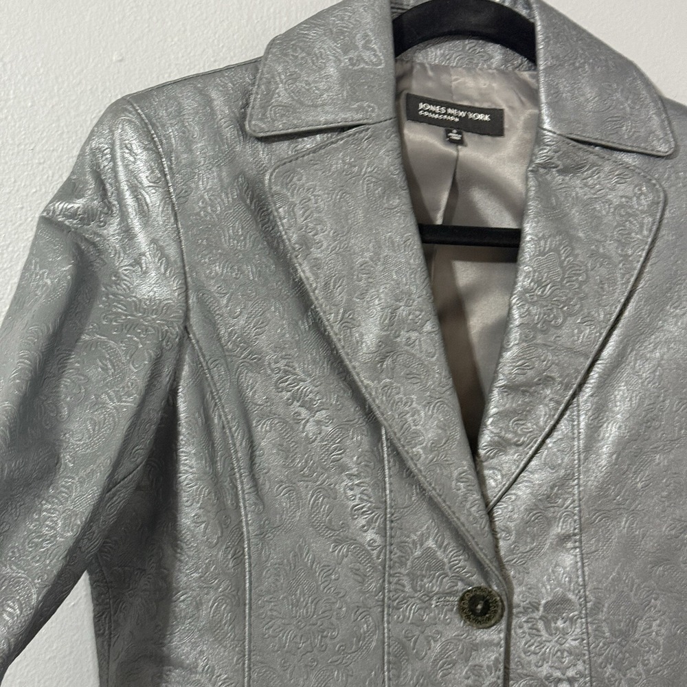 Vtg Womens leather blazer jacket S Textured Steampunk Coat Gunmetal Western Y2K - Picture 4 of 16
